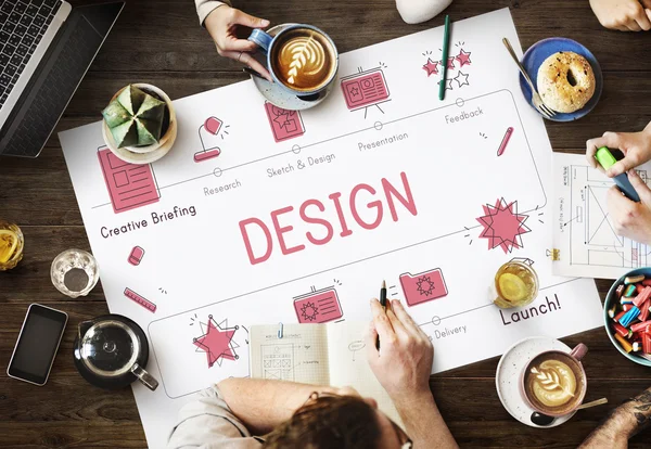 Table with poster with Design concept — Stock Photo, Image
