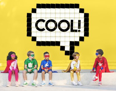 Kids in Superhero costumes clipart