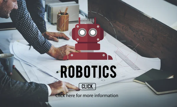 Colleagues discussing and Robotics — Stock Photo, Image