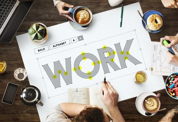 Tabel met poster met werk concept — Stockfoto