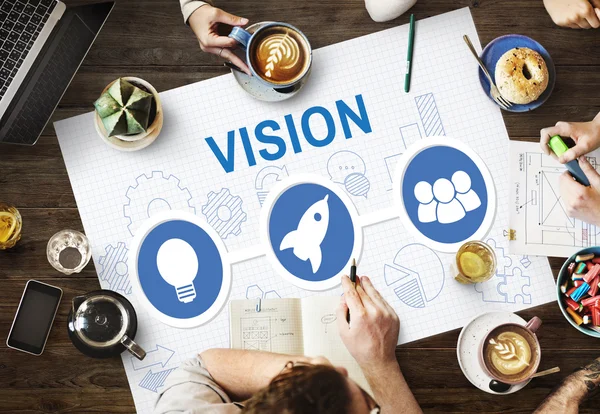 Table avec poster avec concept de vision — Photo