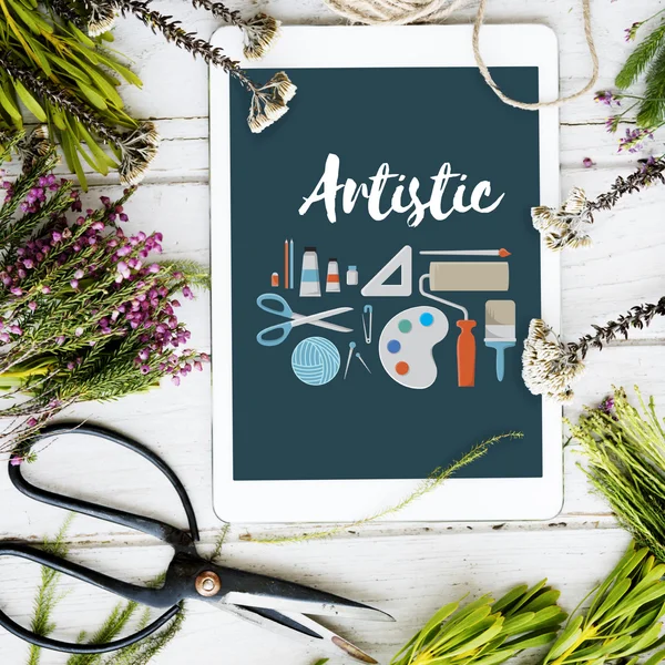 Arts, Craft Ideas and tablet — Stock Photo, Image