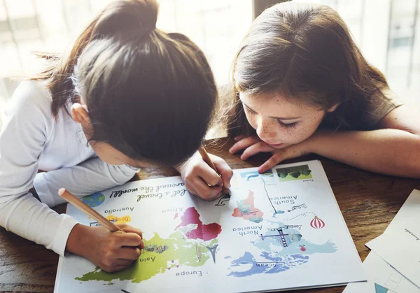 Girls Drawing in coloringbook — Stock Photo, Image