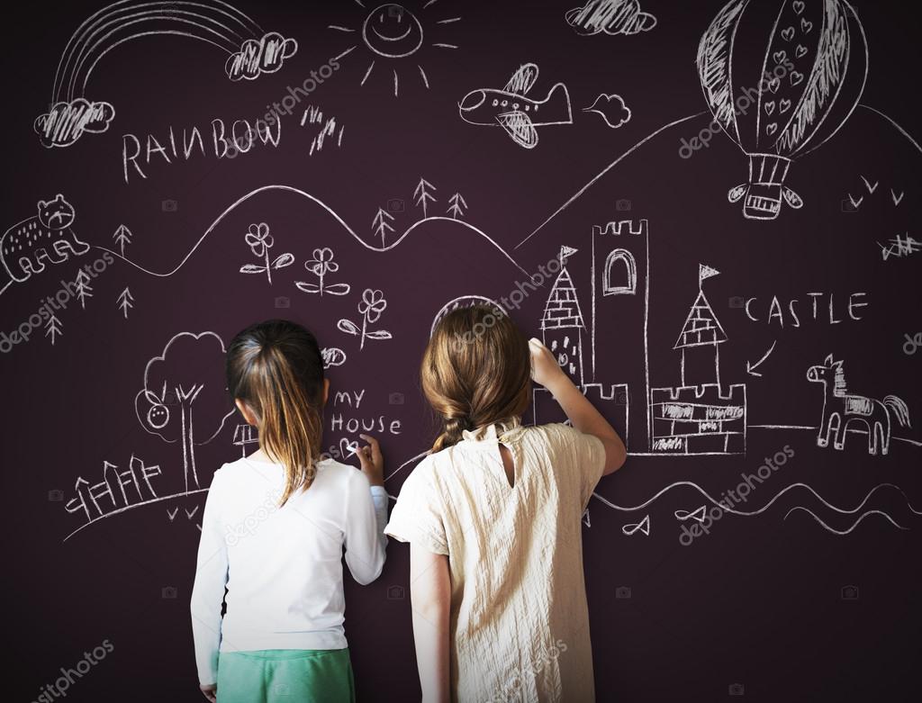 Kids drawing on blackboard — Stock Photo © Rawpixel 118160664