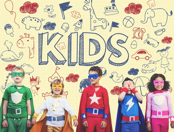 Superhero kids have fun together — Stock Photo, Image