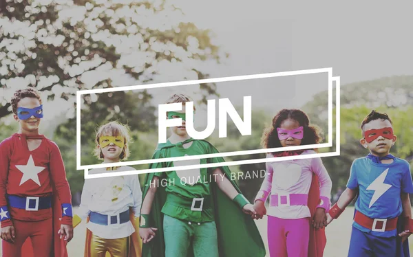 Superhero kids have fun together — Stock Photo, Image