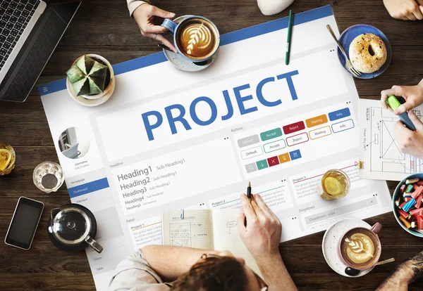 Table with poster with Project concept — Stock Photo, Image