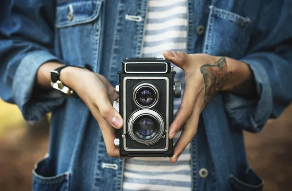 Oldtimer-Kamera mit zwei Objektiven — Stockfoto