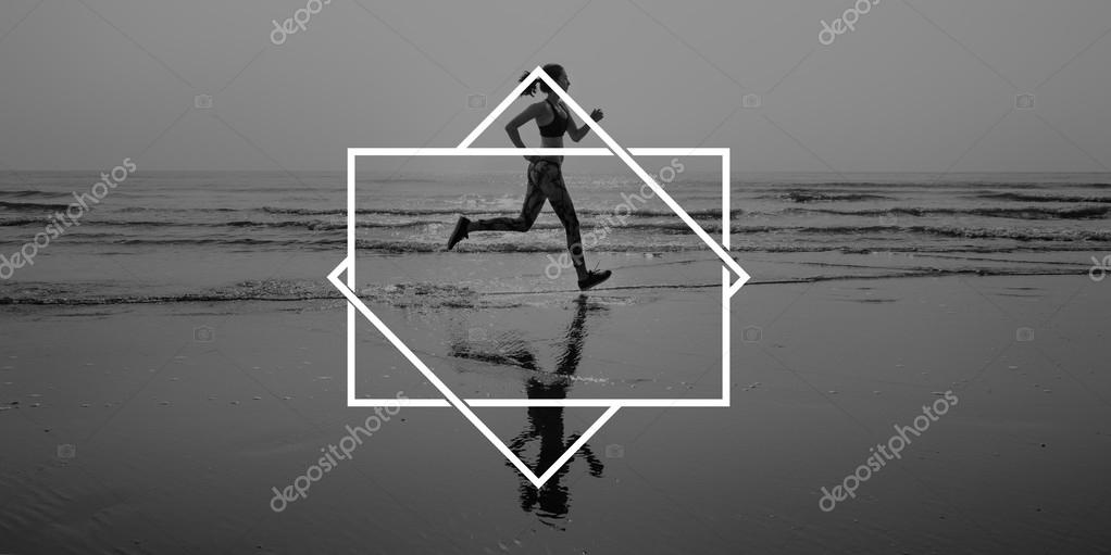 Woman doing sport exercises at beach, Healthcare Concept