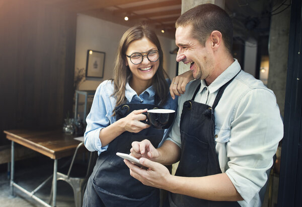 Baristas near coffee shop