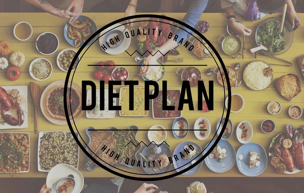 음식과 다이어트 계획 개념 테이블 — 스톡 사진