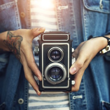 Vintage iki objektifli fotoğraf makinesi