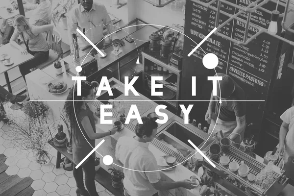 Lidé v kavárně a Take to Easy — Stock fotografie