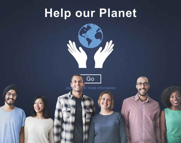 Diversidade de pessoas com Ajuda Nosso Planeta — Fotografia de Stock