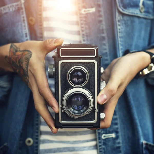 Vintage iki objektifli fotoğraf makinesi