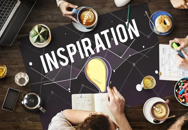 Mesa con póster con concepto de inspiración —  Fotos de Stock