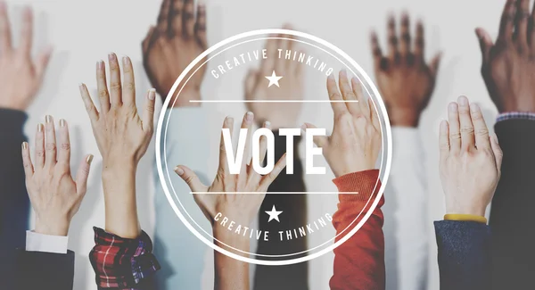 Ręce i koncepcji kampanii głosowanie — Zdjęcie stockowe