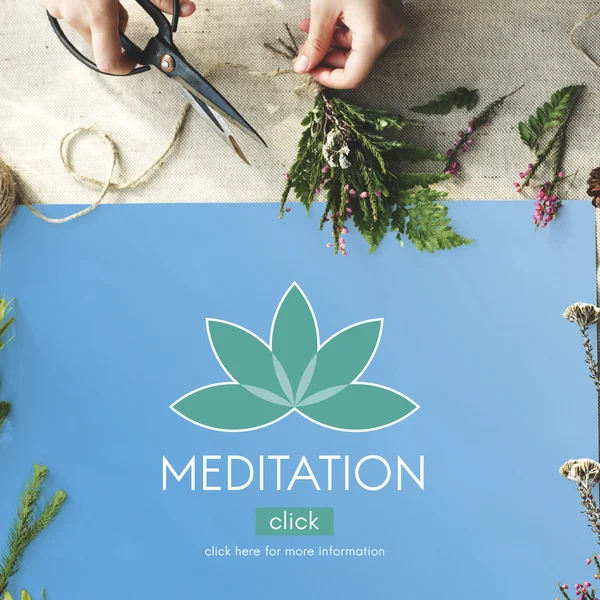 Palabra de meditación y signo de flor de loto —  Fotos de Stock