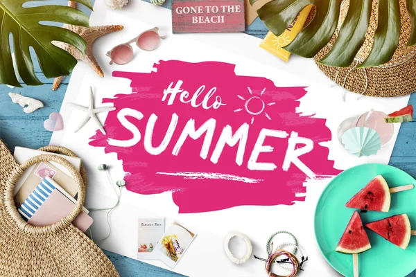 Hallo zomer tekst op banner — Stockfoto