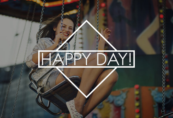 woman riding on swing in Amusement Park