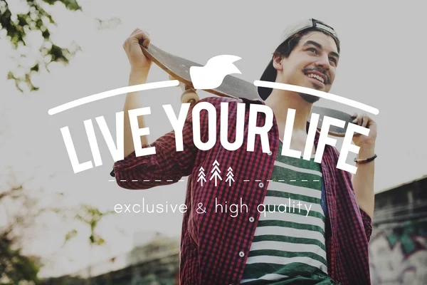 Hipster boy holding Skateboard — Stockfoto