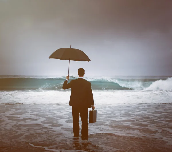 Businessman Staying Alone at beach — Stock Photo, Image