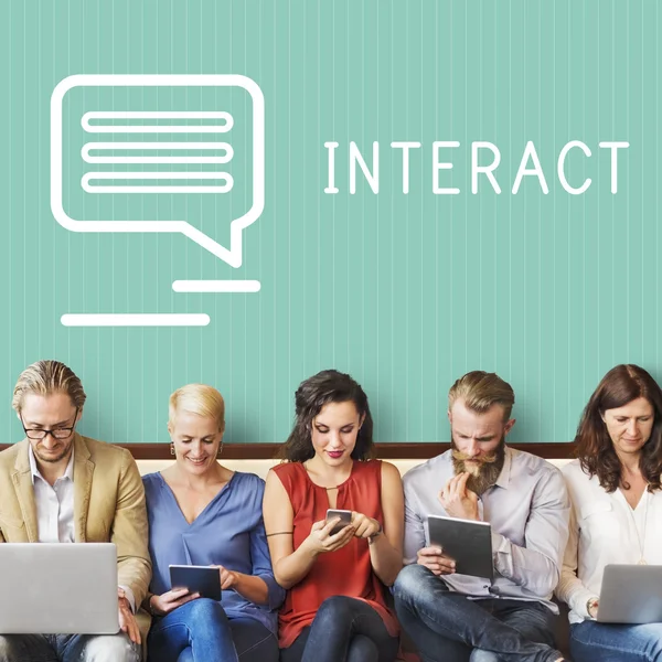 People sit with devices and interact — Stock Photo, Image