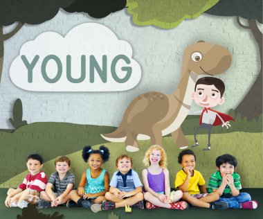 Çeşitlilik çocuk birlikte oturan