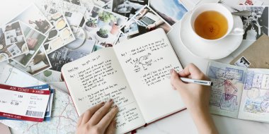 Girl Writing notes at diary clipart