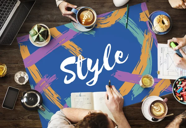 Table with poster with style concept — Stock Photo, Image