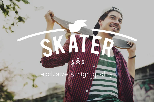 Hipster boy holding Skateboard — Stockfoto