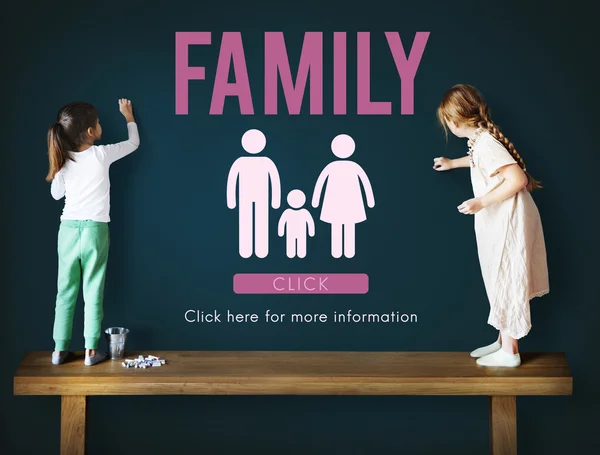 Cute sisters drawing on blackboard — Stock Photo, Image