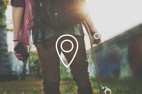 Hipster boy holding Skateboard — Stockfoto