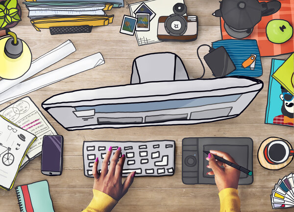 female using visual computer 