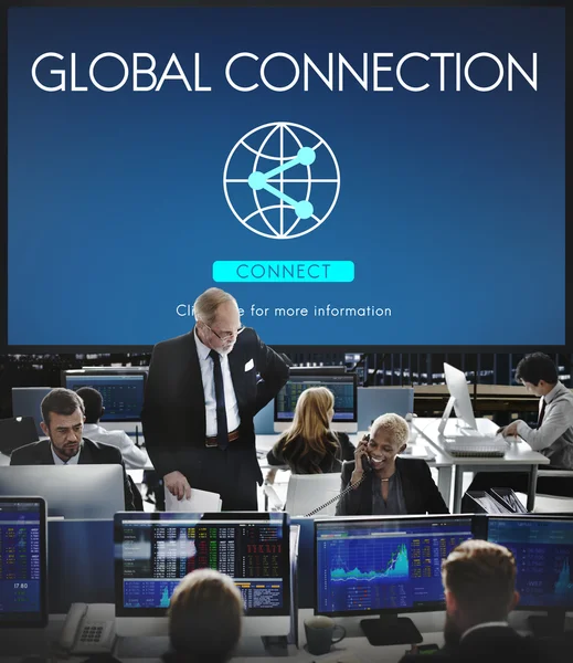 Werknemers van het bedrijf en Global Connection — Stockfoto