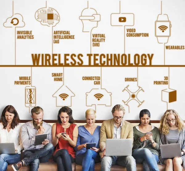 People sit with devices and Wireless Technology — Stock Photo, Image