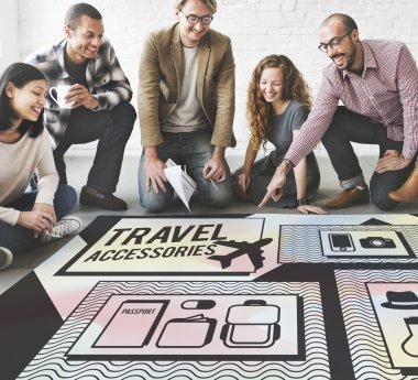 Poster ve seyahat aksesuarları çalışma tasarımcılar