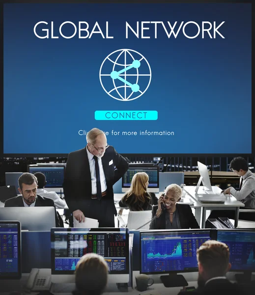 Business workers and Global Network — Stock Photo, Image