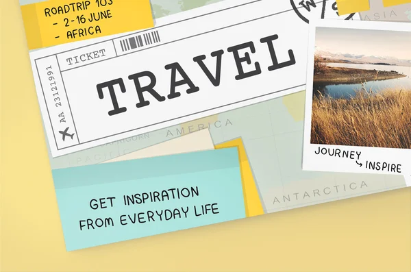 Travel advertisement on card — Stock Photo, Image