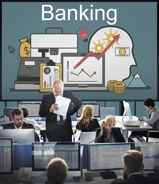 Trabajadores empresariales y banca — Foto de Stock