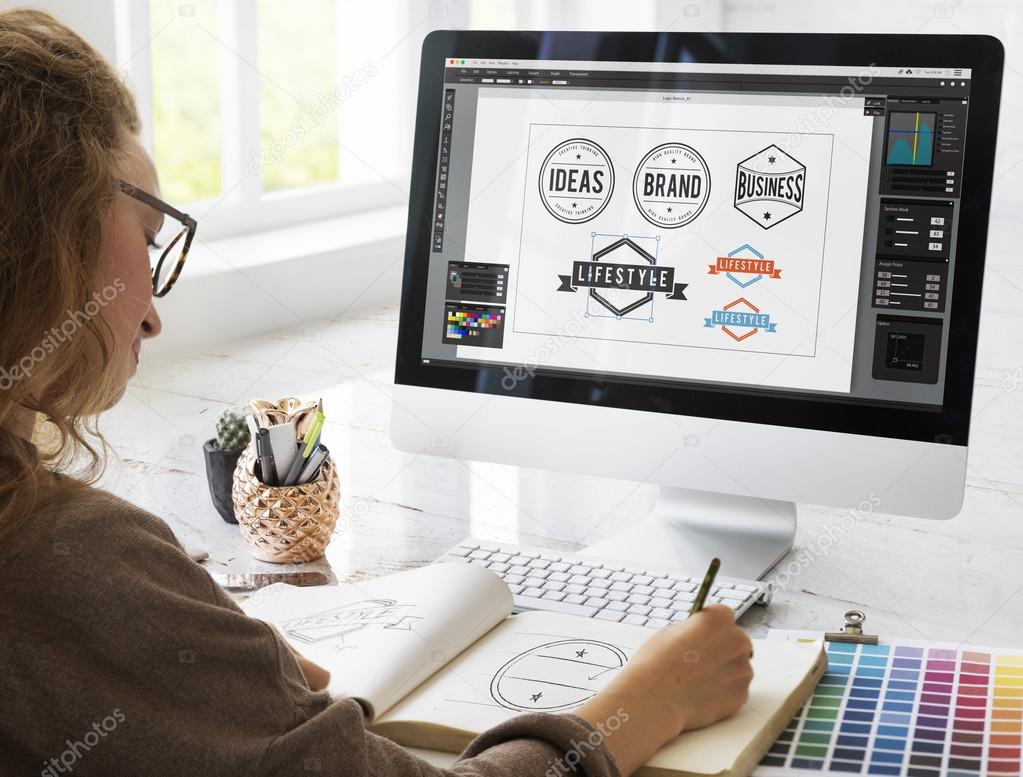 Women and Art Design Drawing Badge Logo Concept