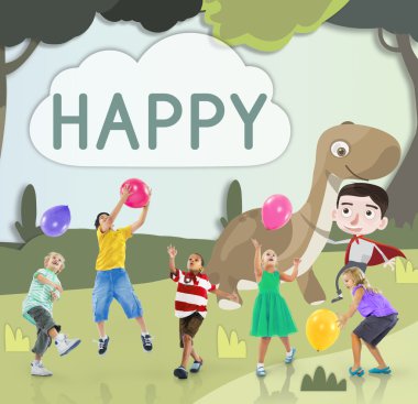 Çocuklar balonlarla oynuyor