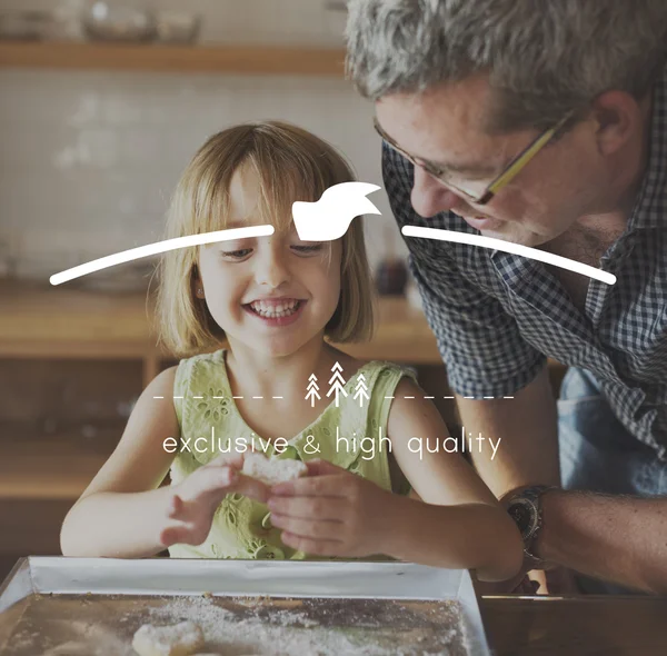 Girl and Grandfather Bake Cookies — Stock Photo, Image