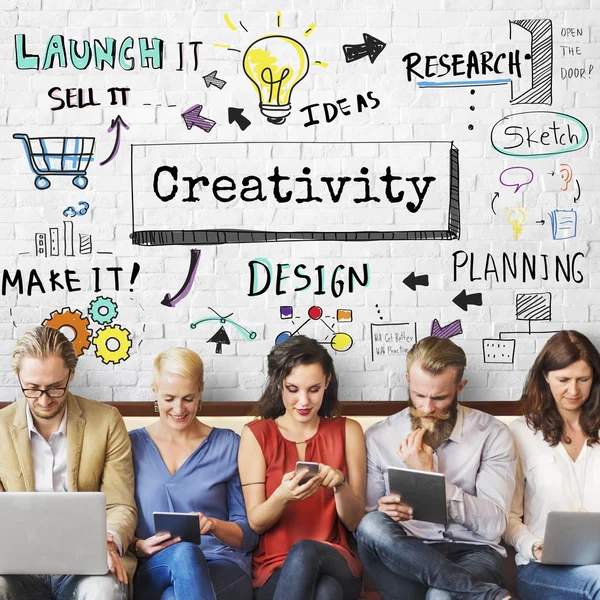 people sit with devices and creativity