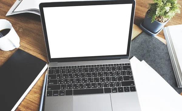 Workplace table with laptop — Stock Photo, Image