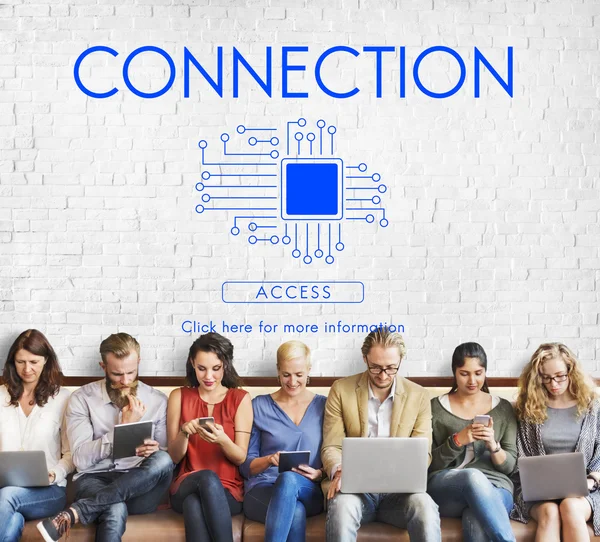People sit with devices and Connection — Stock Photo, Image