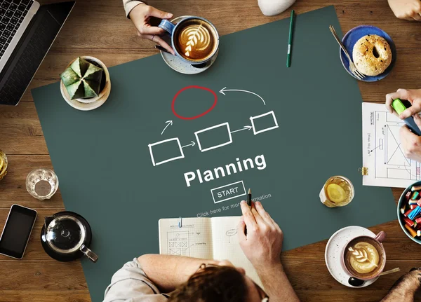 Tabel met poster met Planning concept — Stockfoto