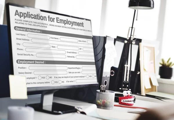 Computer monitor on workplace table — Stock Photo, Image