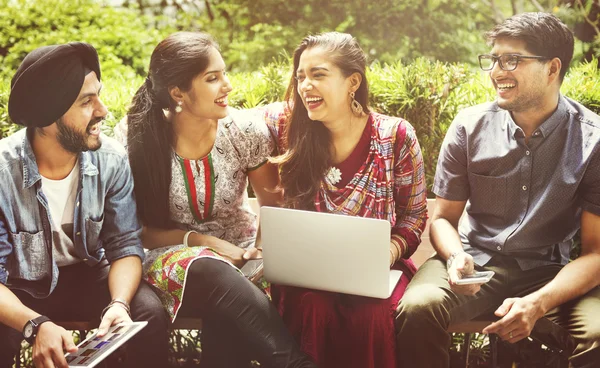 Indian students with laptop — Stock Photo, Image