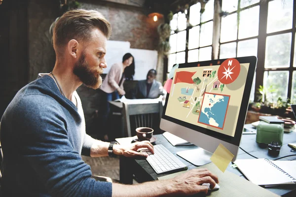 Handsome man working with computer — Stock Photo, Image